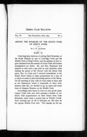 Sierra Club Bulletin 1903 Vol 4 No 4 June cover